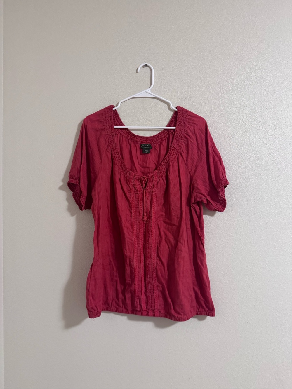 Eddie Bauer Raspberry Red Scoop-Neck Short Sleeve Blouse